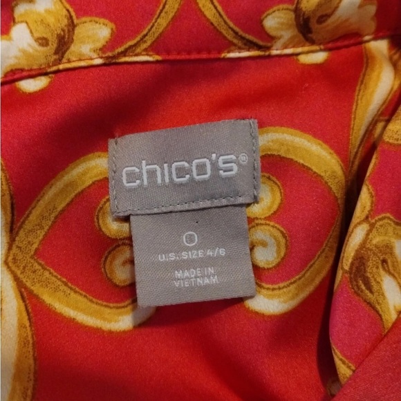 Chico's Women's Boho Ornate Scroll-Print Long Sleeve Tunic Sz Small Pink Gold - Picture 14 of 14